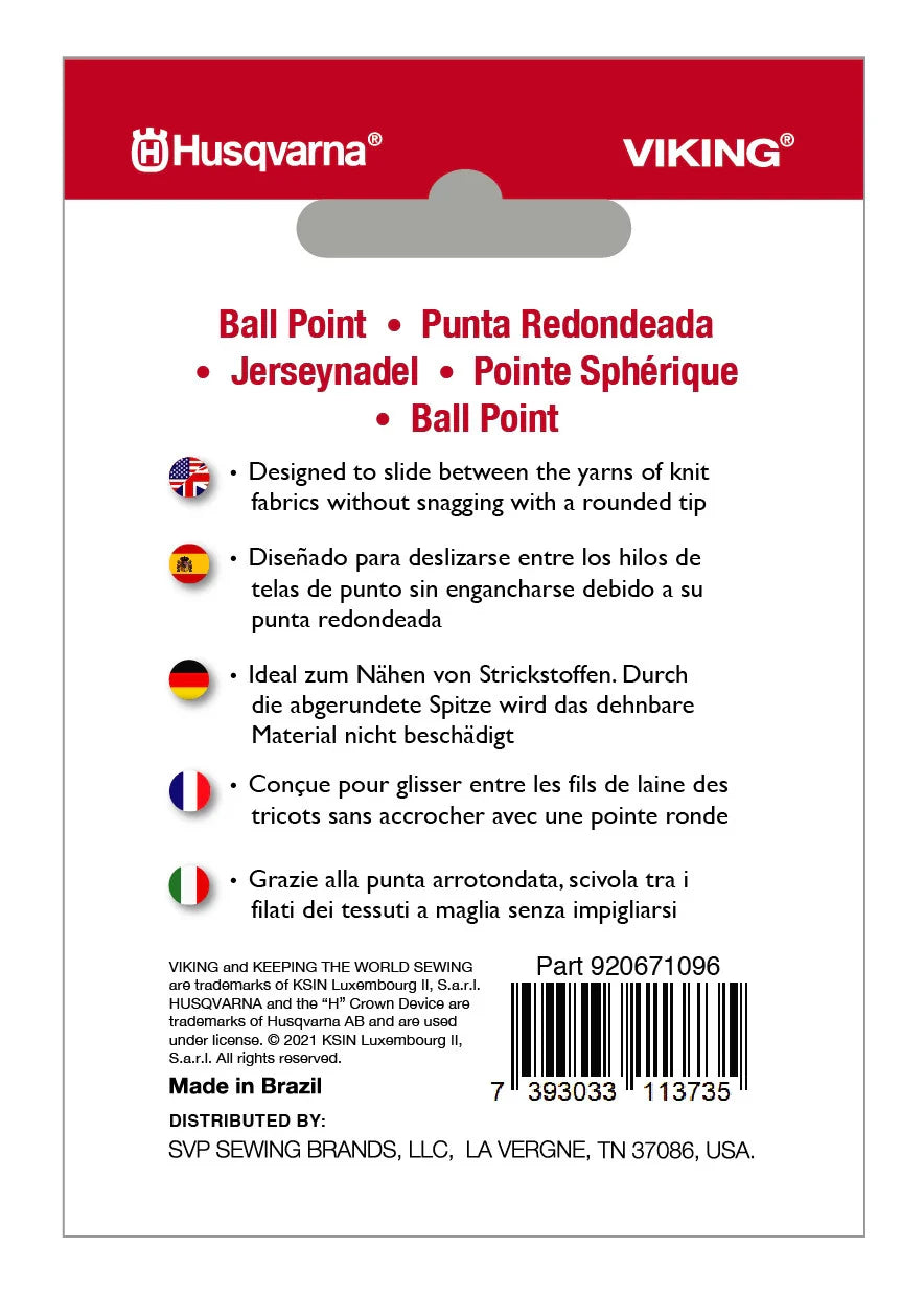 Husqvarna Viking Ball Point Needle Size 90/14 5-Pack