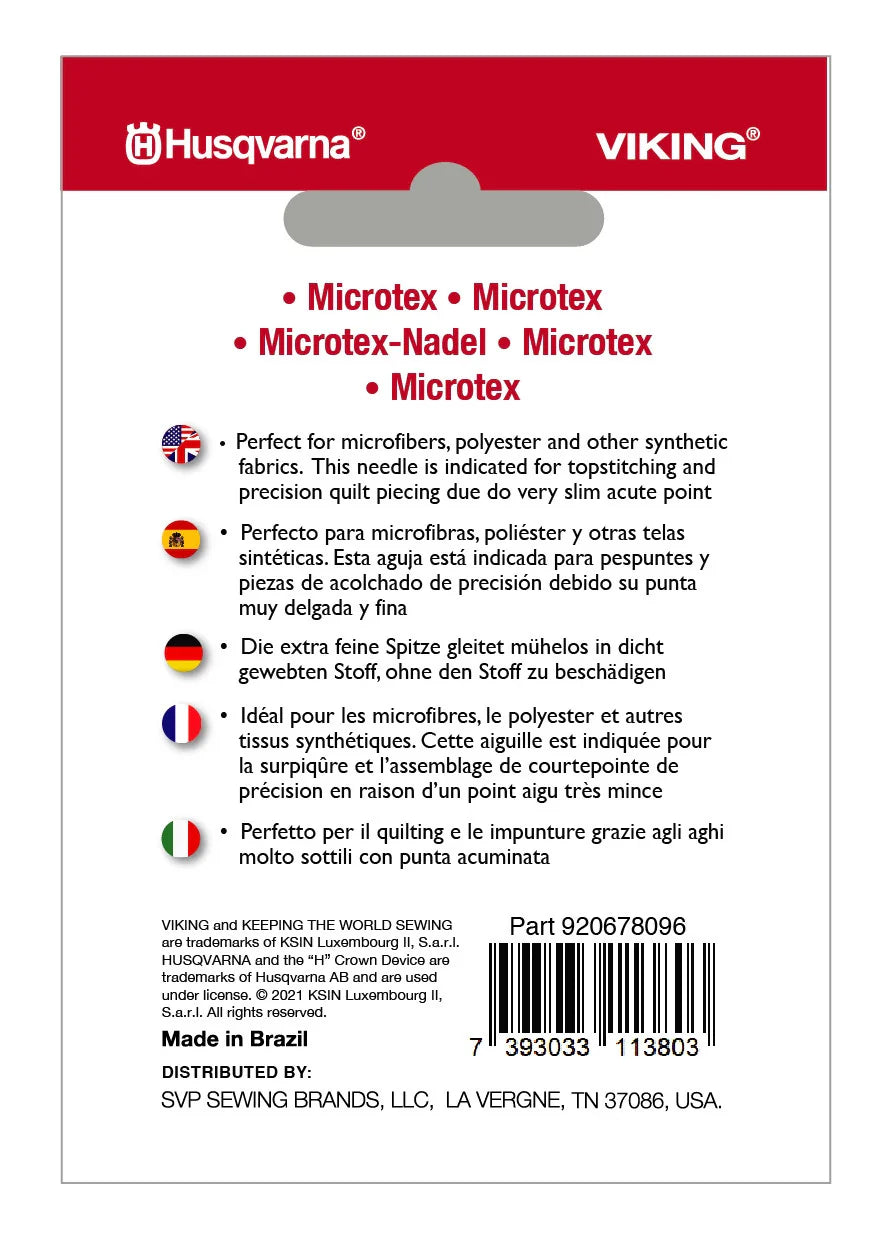 Husqvarna Viking Microtex Needles Size 80/12 5-Pack