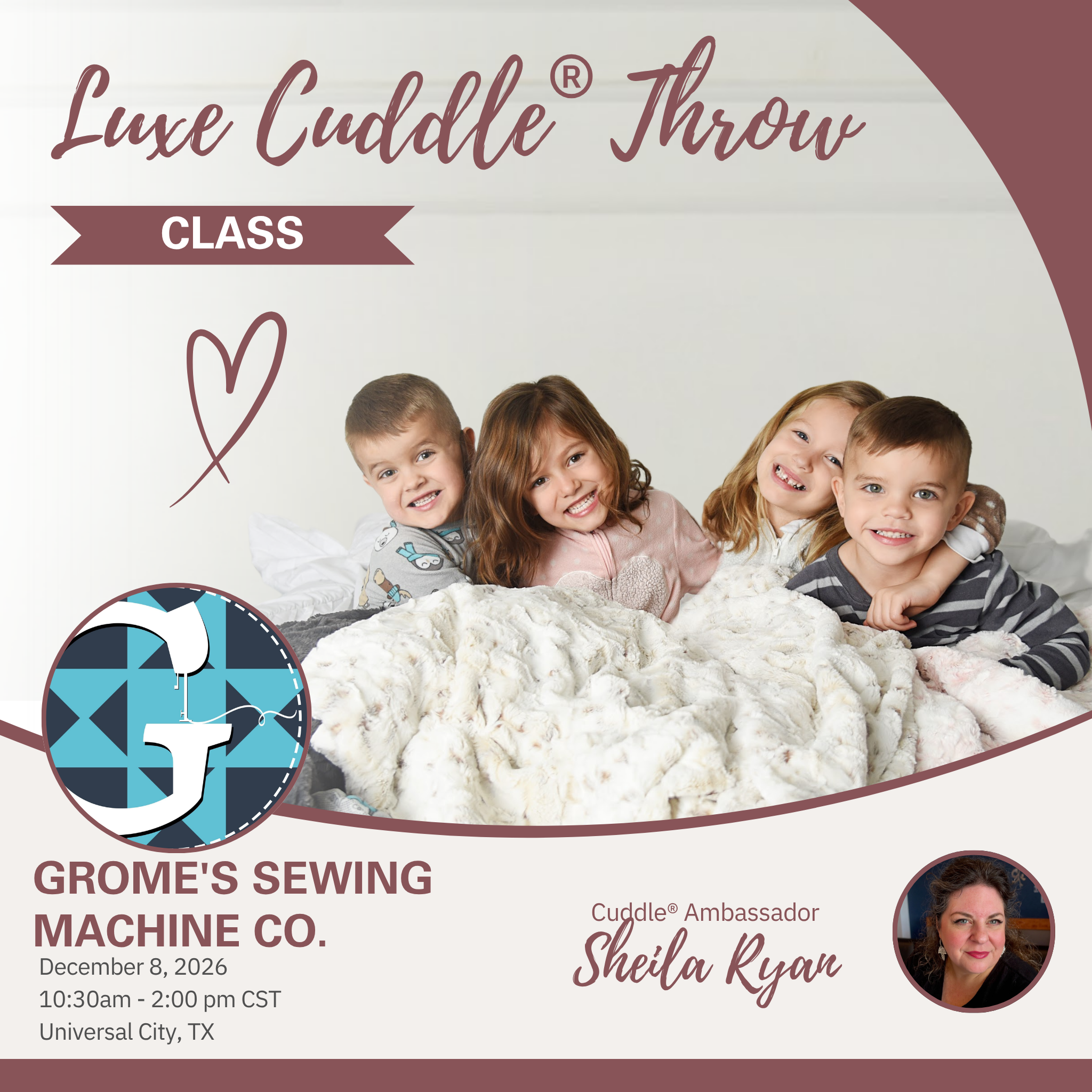 Tue, Dec 8th at UC - Luxe Throw Shannon Fabrics Event 10:30-2pm