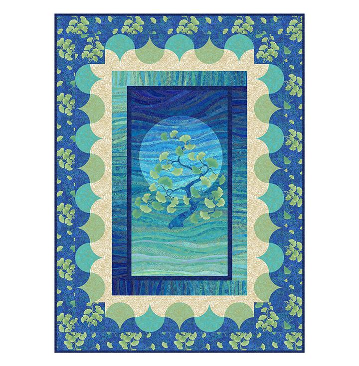 Shimmer Ginko Garden - Single Colorway Ginkgo Leaf Frame Quilt