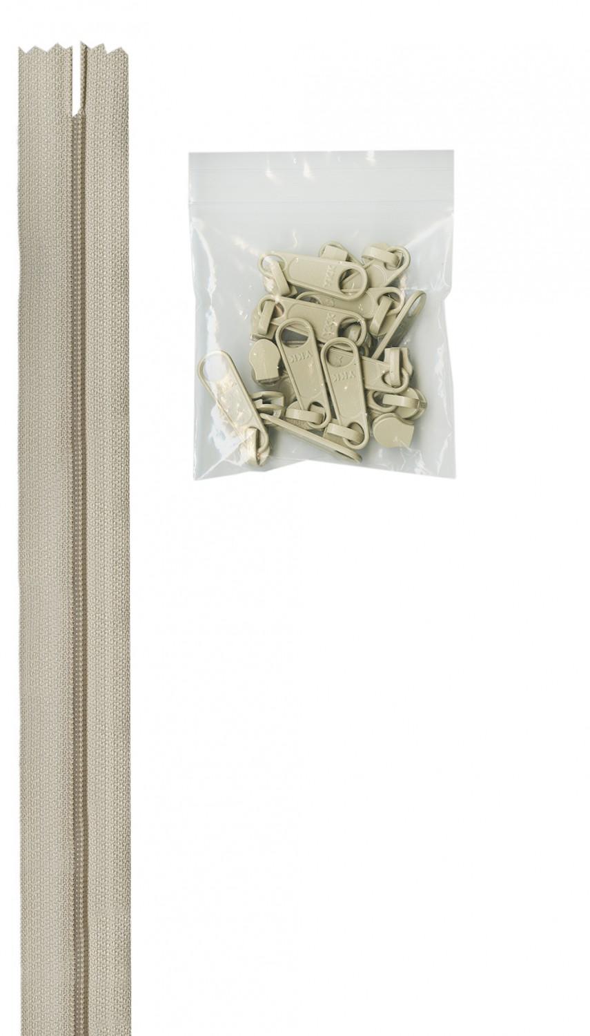 4 Yards of 16mm #4.5 Zipper Chain and 16 Ex-Large Coordinated Pulls Natural