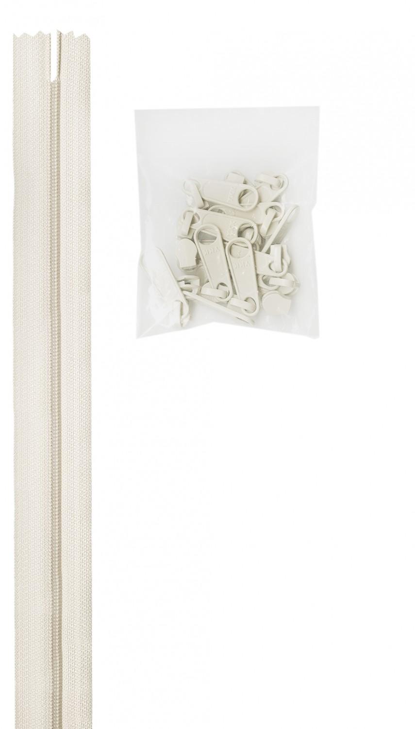 4 Yards of 16mm #4.5 Zipper Chain and 16 Ex-Large Coordinated Pulls White