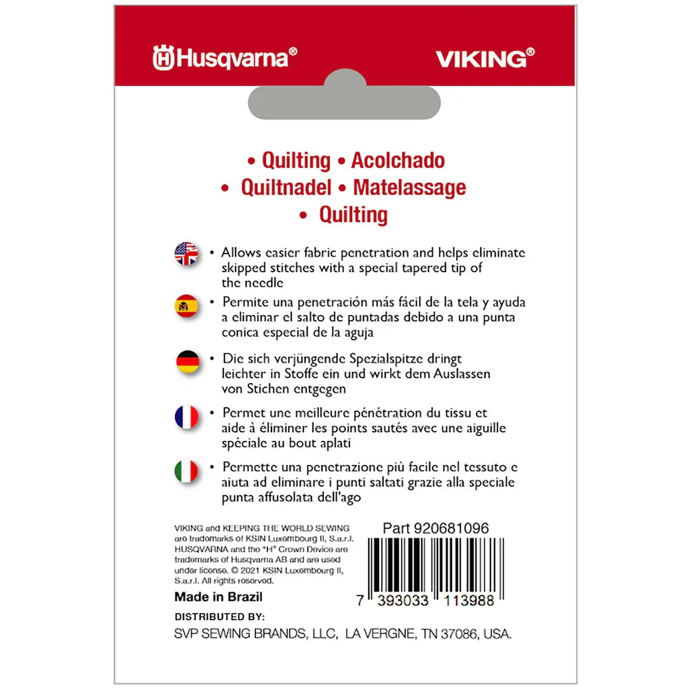 Husqvarna Viking Quilting Needles Size 80/12 5-Pack