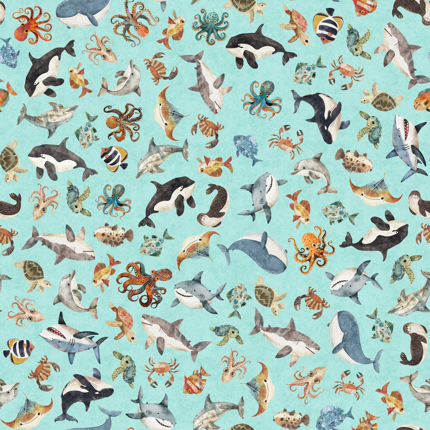 Deep Sea Dazzle Undersea Sea Creatures Aqua 31197 Q