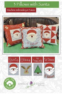 3 Pillows with Santa Machine Embroidery